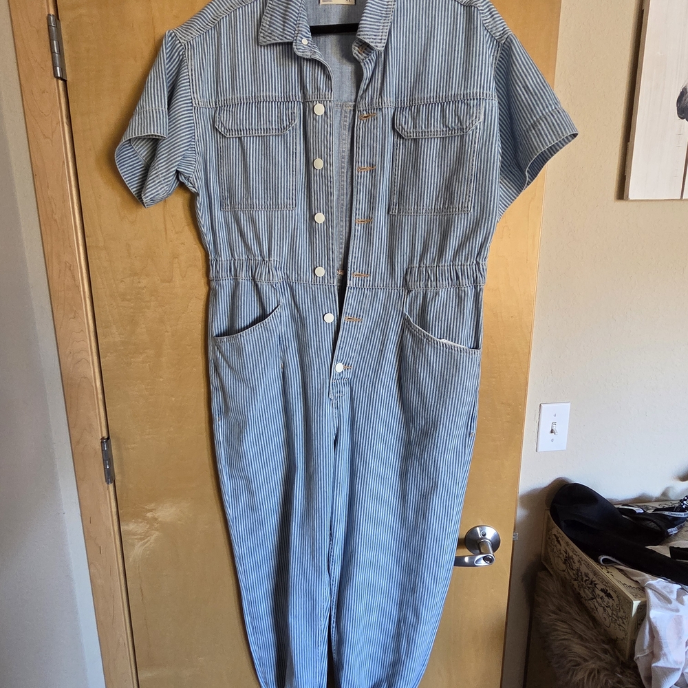 We The Free Pinstripe Button-Up Jumpsuit